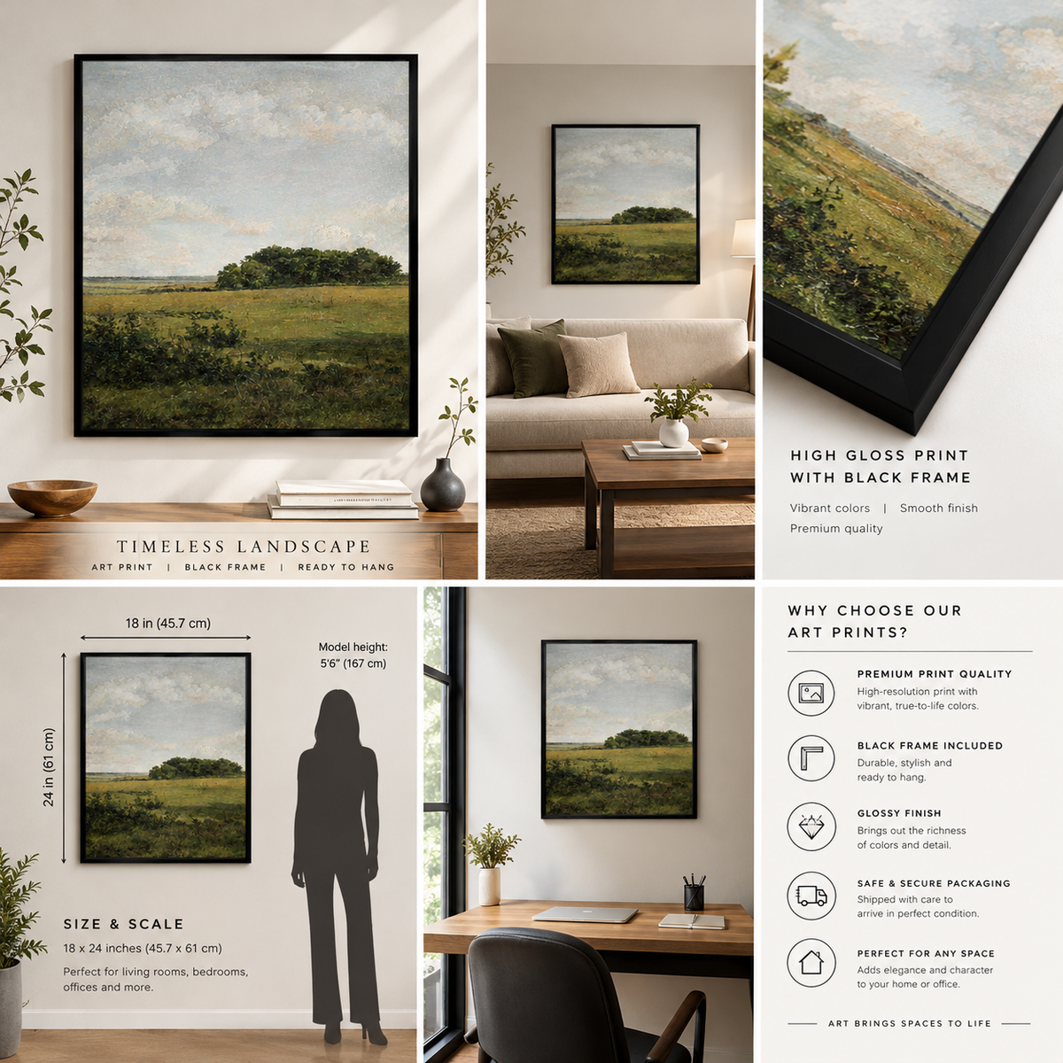 The Quiet Fields – Framed Landscape Art Print (18×24 in)