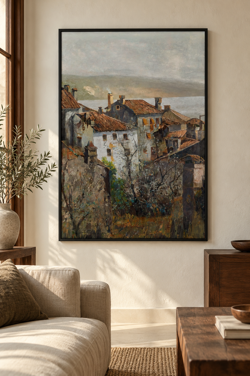 Vintage European Village Landscape Wall Art