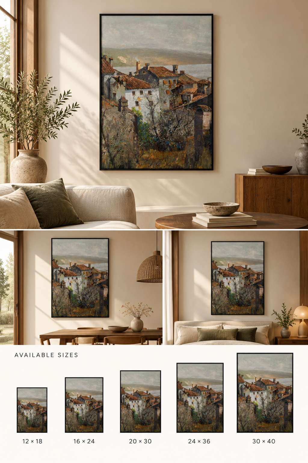 Vintage European Village Landscape Wall Art